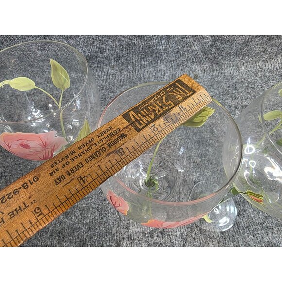 Set of 4 Hand-Painted Floral Wine Glasses Pink Flower Elegant Stemware 8.25" - Picture 3 of 7